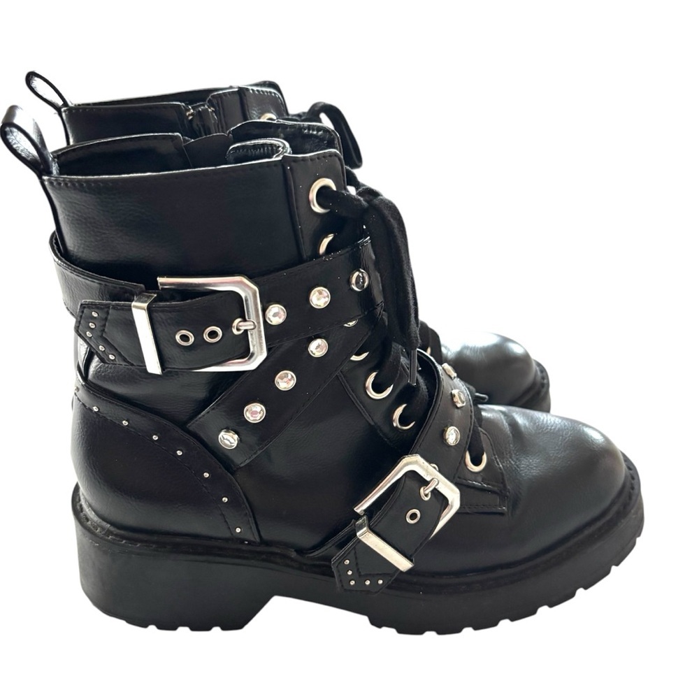 XOXO Moto Combat Gregor Black Studded Boots SZ 6 M Worn 1X Indoors Like New